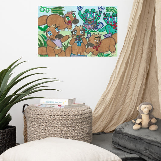 Platypus and Frogs | Canvas Print